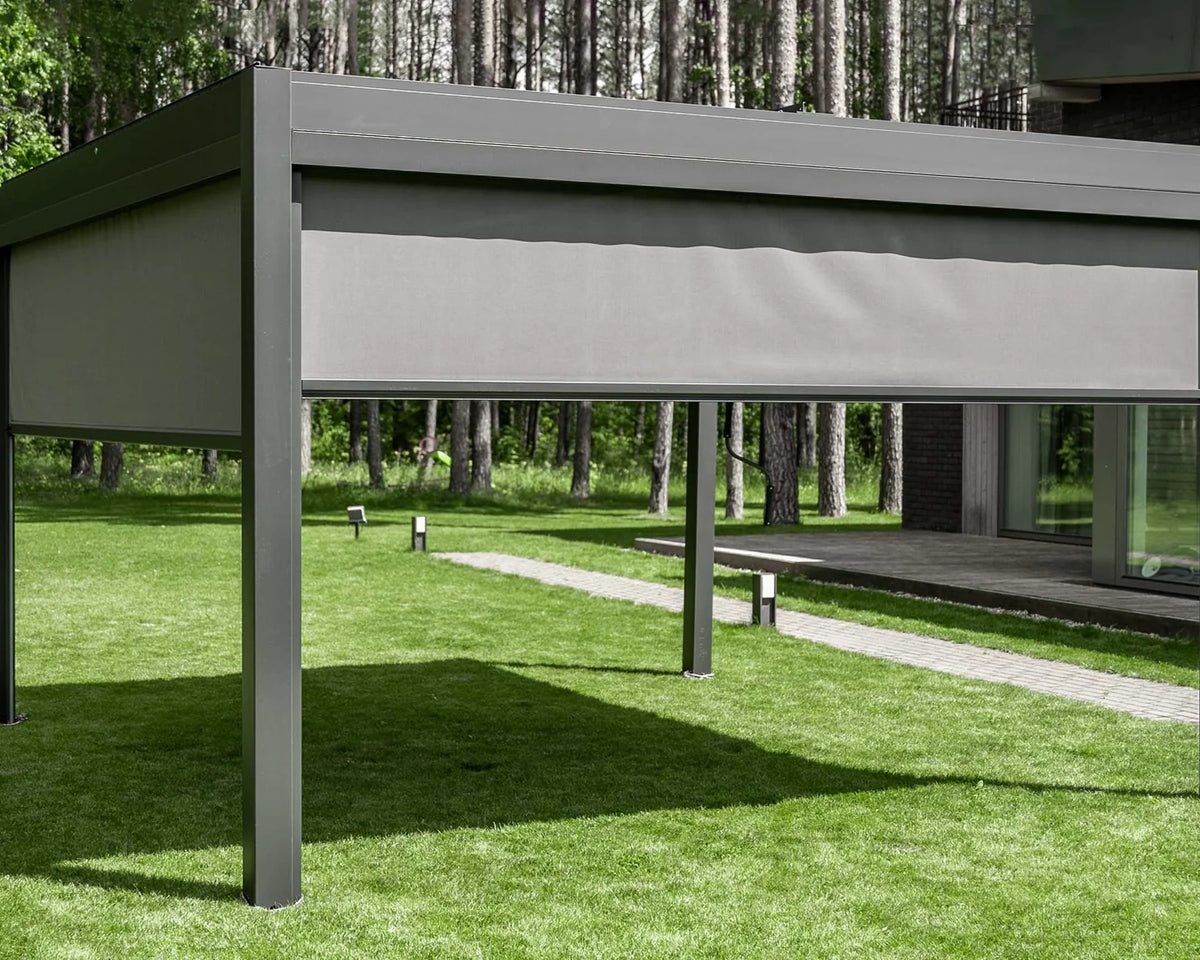 Aluminium pergola with side privacy screen and composite decking for an Adelaide outdoor living area